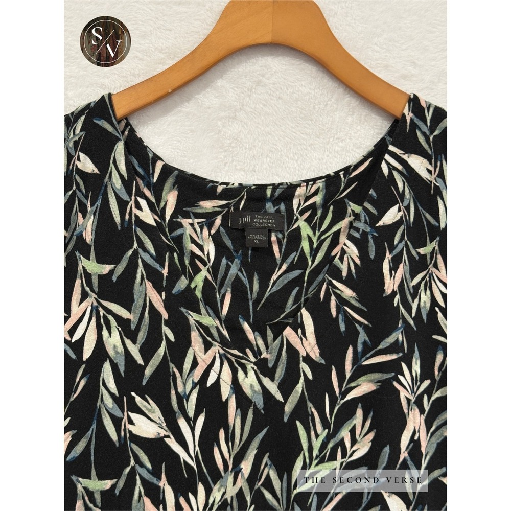 J. Jill Wearever Sleeveless Tunic Women Botanical Leaf Print Black XL - Picture 4 of 10